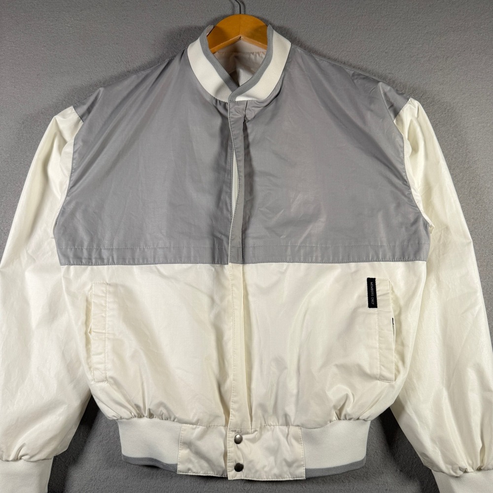 Members Only Vintage Bomber Jacket Grey White Colorblock Mens Size 40 80s Retro